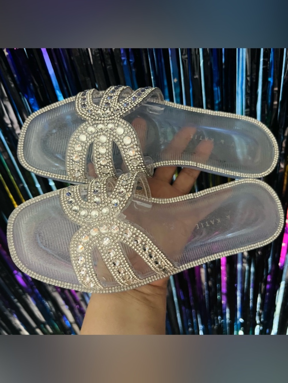 Clear Rhinestone Slide Sandals - Silver - Picture 4 of 6
